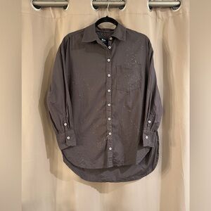 Anthropologie Maeve  Charcoal Gray Button-Down Shirt with Subtle Speckle